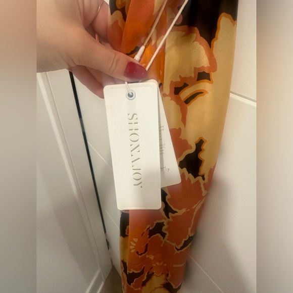 Shona Joy Rosa Silk Plunged Double Strap Maxi Dress - Coral/Multi Color Size 2 - Picture 2 of 10